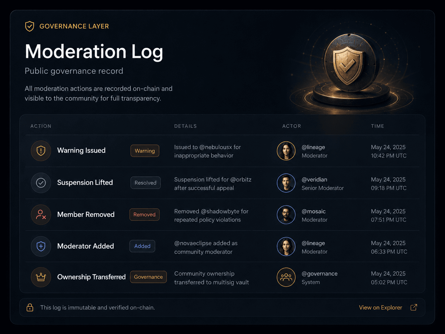 Governance layer visibility and settings onboarding asset
